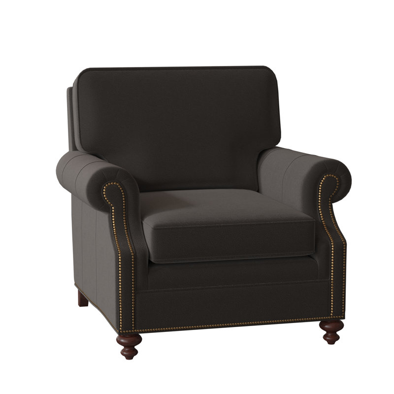 West Haven Club Chair, No Nailhead, Mahogany, Aline Light Gray Stonewash Genuine Leather