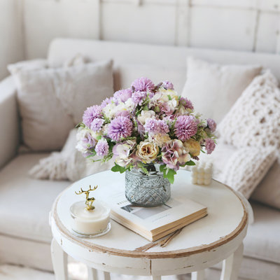 4 paquets de bouquets de fleurs artificielles, pivoines artificielles mauves, faux hortensias en soie pour décoration
