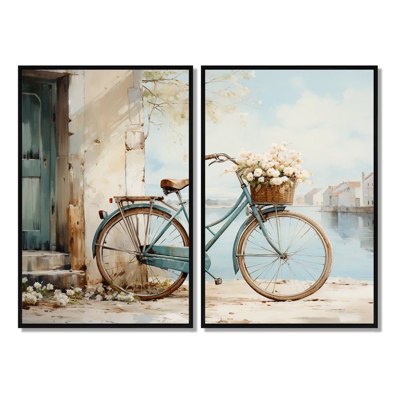«Vélo tranquille pédalant IV», art mural moderne beige, Noir, H 36 po x l 48 po, Impression encadrée flottante