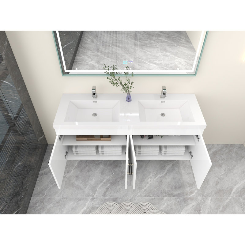 Ensemble de meuble-lavabo double mural Romer, Blanc lustré