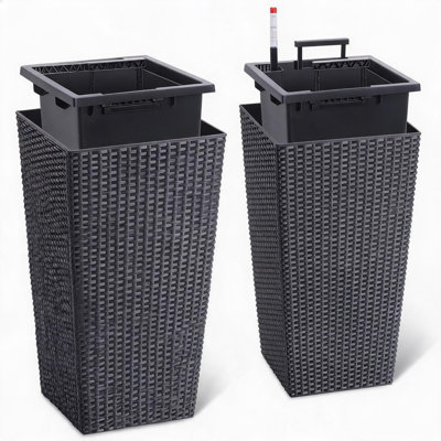 Ensemble de 2 pots à fleurs de 22,5 pouces de haut avec 2 plateaux et roulettes pour l'extérieur, l'intérieur et le patio, le salon et le bureau