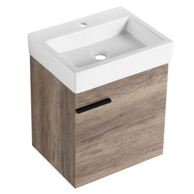 Bathroom Vanity With Ceramic Sink And Cleanable Surface Contemporary Storage Basin