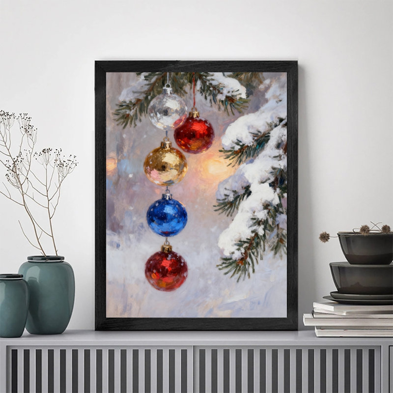 Art mural rétro noir, décorations de Noël colorées et flocons de neige, impressions de style rétro, H 11 po x l 9 po