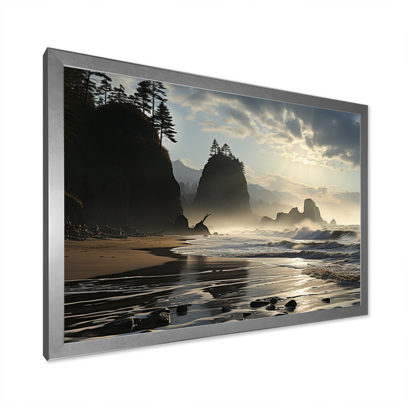 Photo de plage ensoleillée - impression, H 16 po x l 32 po x P 1 po, Cadre simple argenté