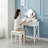 Modern Compact Vanity Desk With Reversible Mirror & Stool, White Finish For Small Rooms