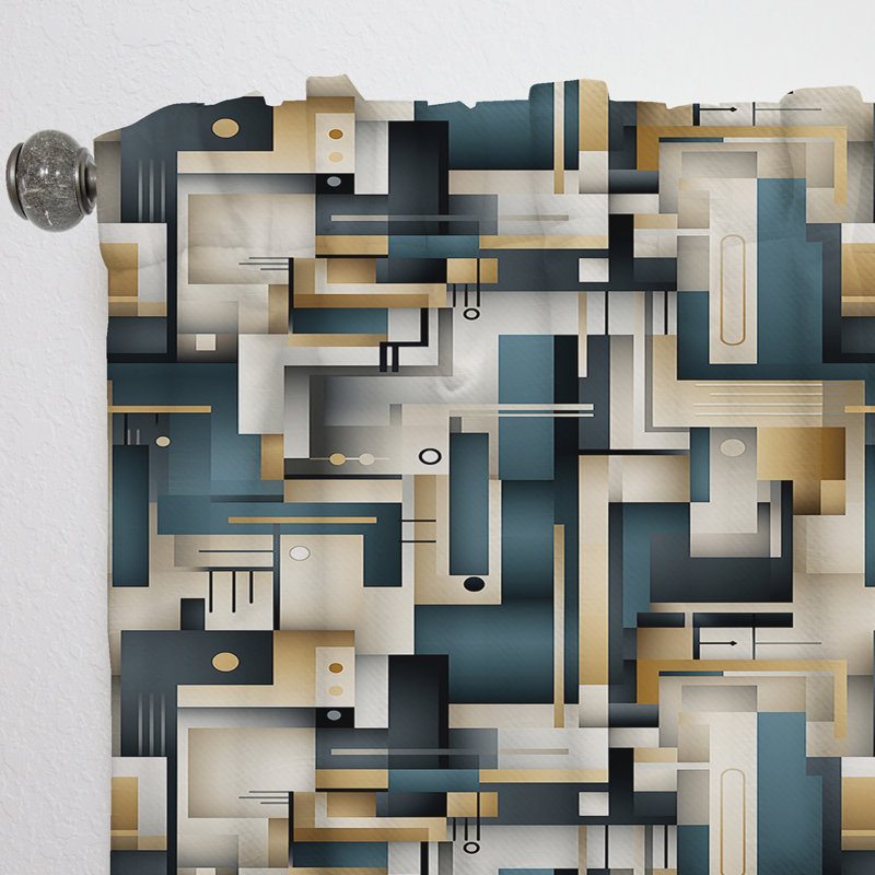 Motif géométrique doré et gris I - rideau obscurcissant abstrait - 1 panneaux, L 52 po x L 95 po