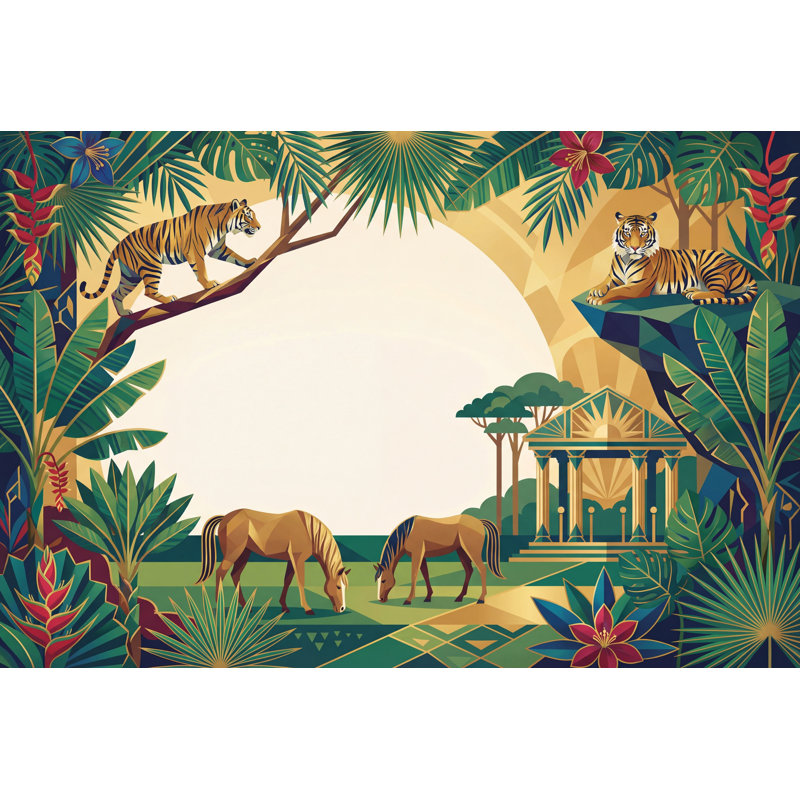 Décoration murale amovible Tigers de papier peint jungle tropicale, 140 po x 108 po, Non tissé