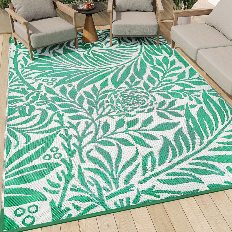 Green Botanical Outdoor Area Rug