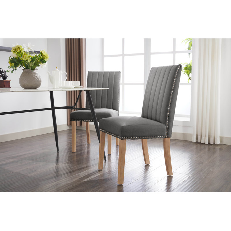 Arvillia Fabric Dining Chair with Rubberwood Legs, Dark Gray