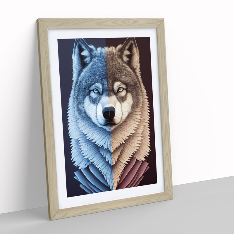 Bust Of The Wolf No.3 - Print, White, Oak Framed, 66cm H x 48cm W x 2cm D
