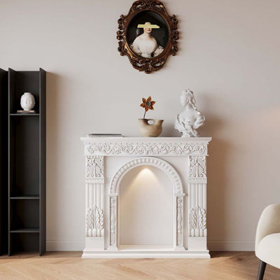 White Manufactured Wood Freestanding Fireplace