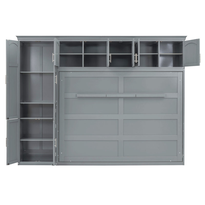 Grand lit escamotable mural avec armoires, Gris