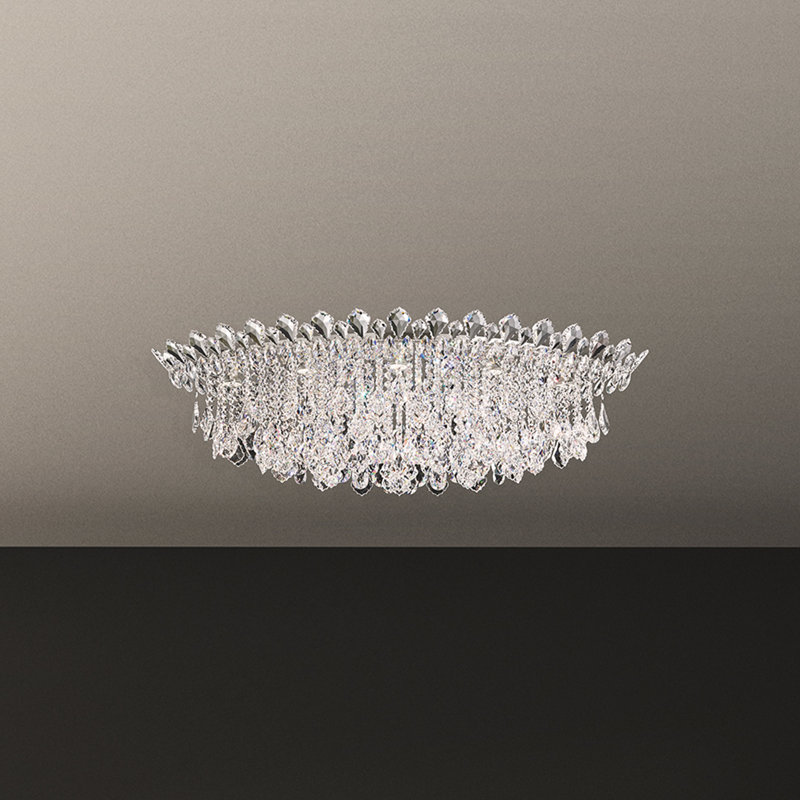 Trilliane Strands 8 Light 45in x 15.5in Flush Mount in Polished Stainless Steel with Clear Radiance Crystals, Czech