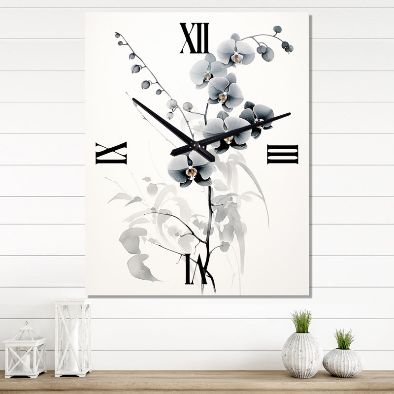 Asian Art Orchids Sumi - Horloge murale asiatique, H 28 po x l 12 po x P 1 po
