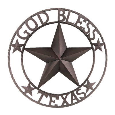 Metal Rustic Texas Wall Art Star Circle with "God Bless Texas" Sign 24"
