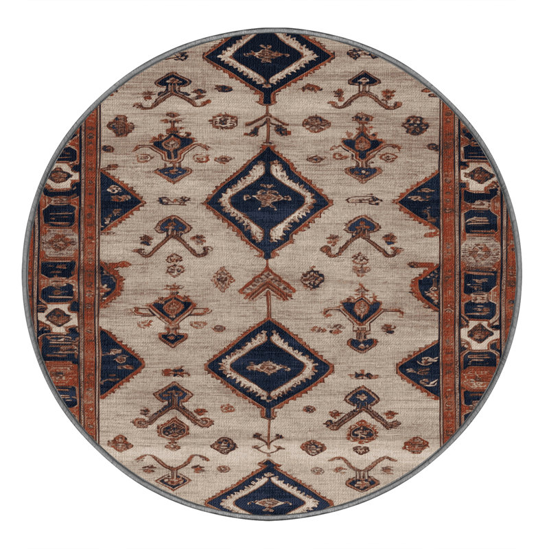 Tapis persan gris lavable à la machine, Rond 5 pi