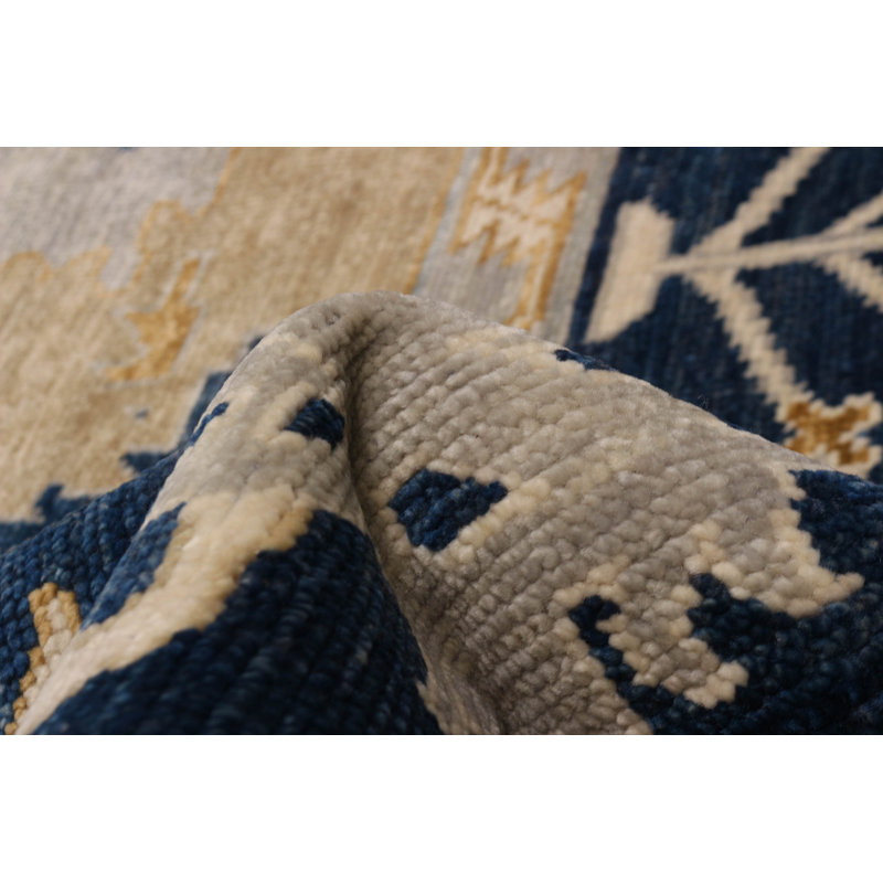 Tapis gris clair unique noué à la main de conception unique 12 pi 1 po x 14 pi 9 po One Of Kind