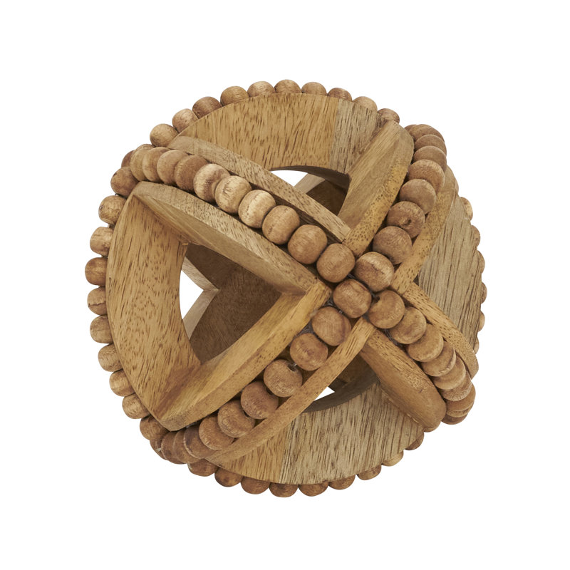 Orbe perlé texturé en bois, H 5 po x l 5 po x P 5 po, Brun