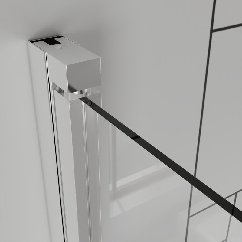 Portes de douche pivotantes, porte de douche battante pliante sans cadre, verre trempé transparent de 1/4 po (6 mm), quincaillerie à finition chromée, installation réversible