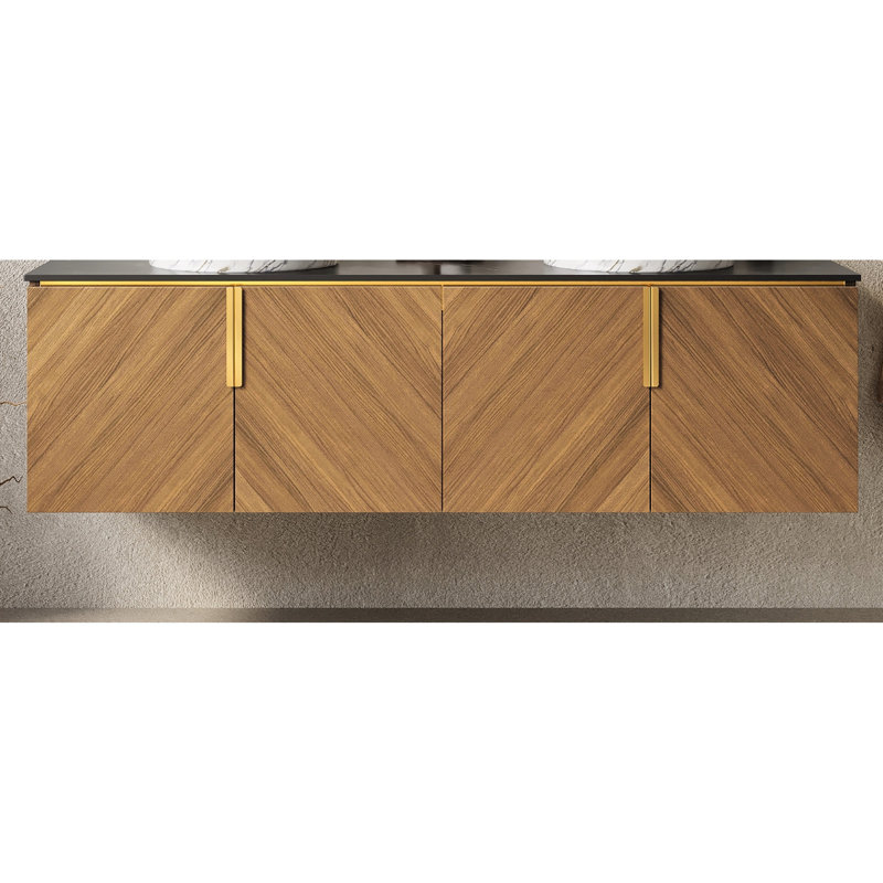 Comptoir à texture 60 po avec armoire diagonale brun chêne, structure en contreplaqué de haute qualité, résistance à l'eau et à l'eau, grand espace de rangement, mécanisme de fermeture en douceur, armoires de salle de bain à plat