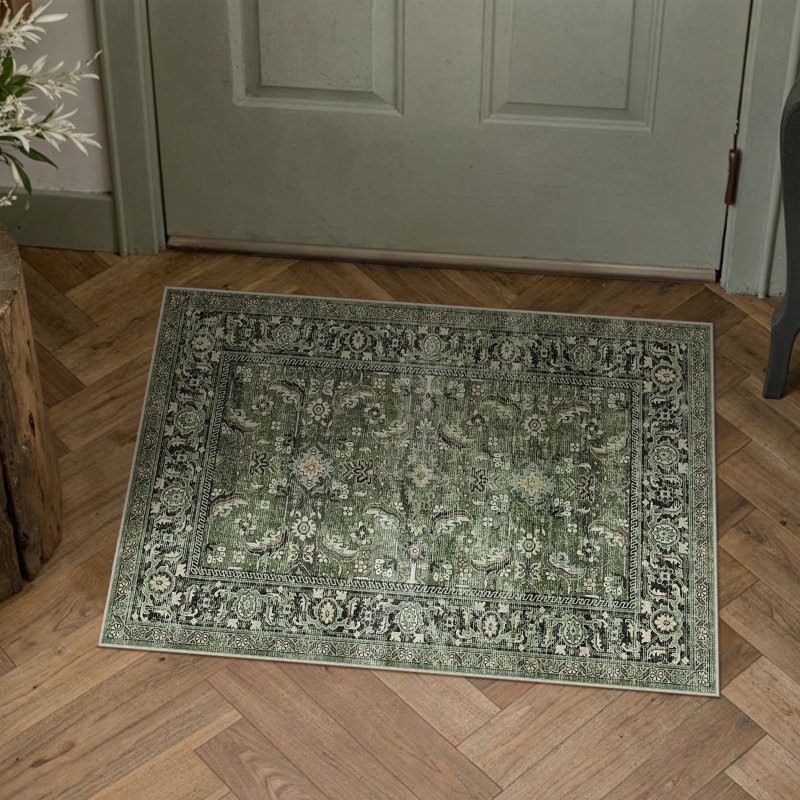 Tapis verts Goudeau pour le salon avec envers antidérapant, Rectangulaire 2 pi x 3 pi, 0.28"