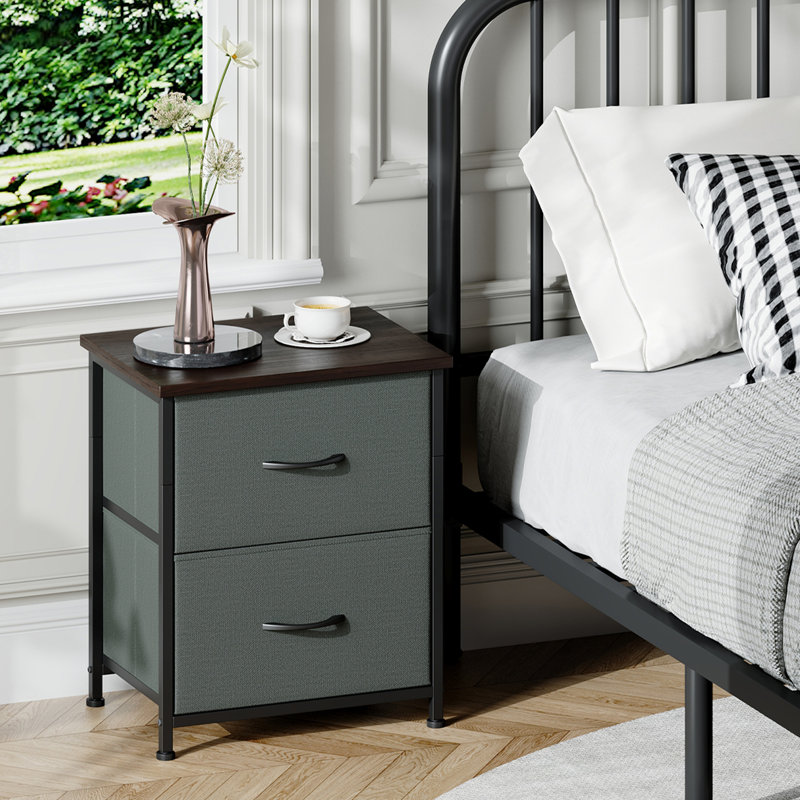  Table de chevet, petite commode 2 tiroirs, table de chevet légère et portable, Gris anthracite / noir