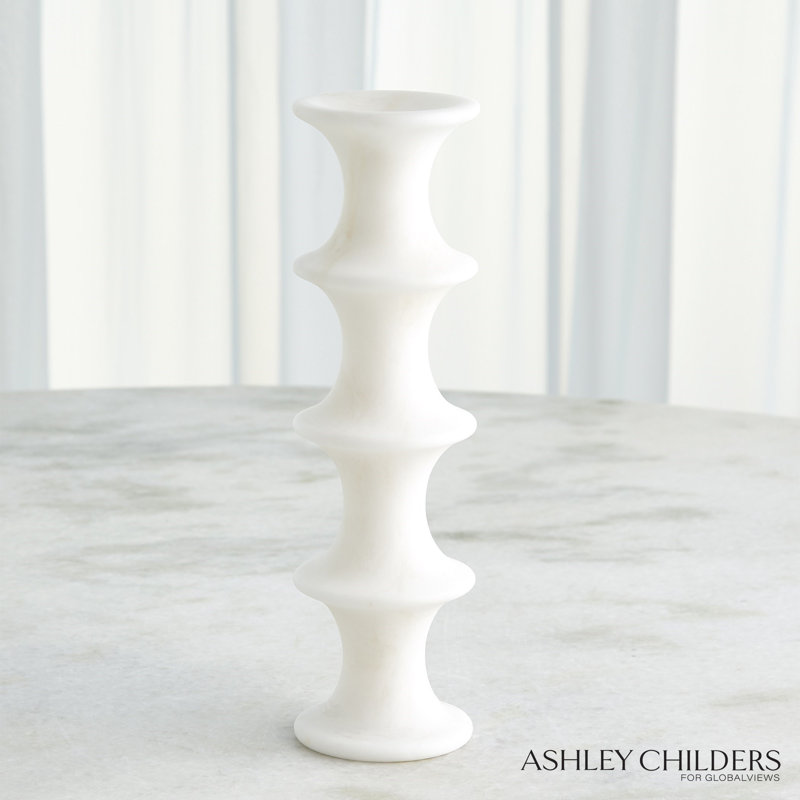 Ridge Alabaster Candlestick-Lg, 12.5" H x 3.5" W x 3.5" D, White