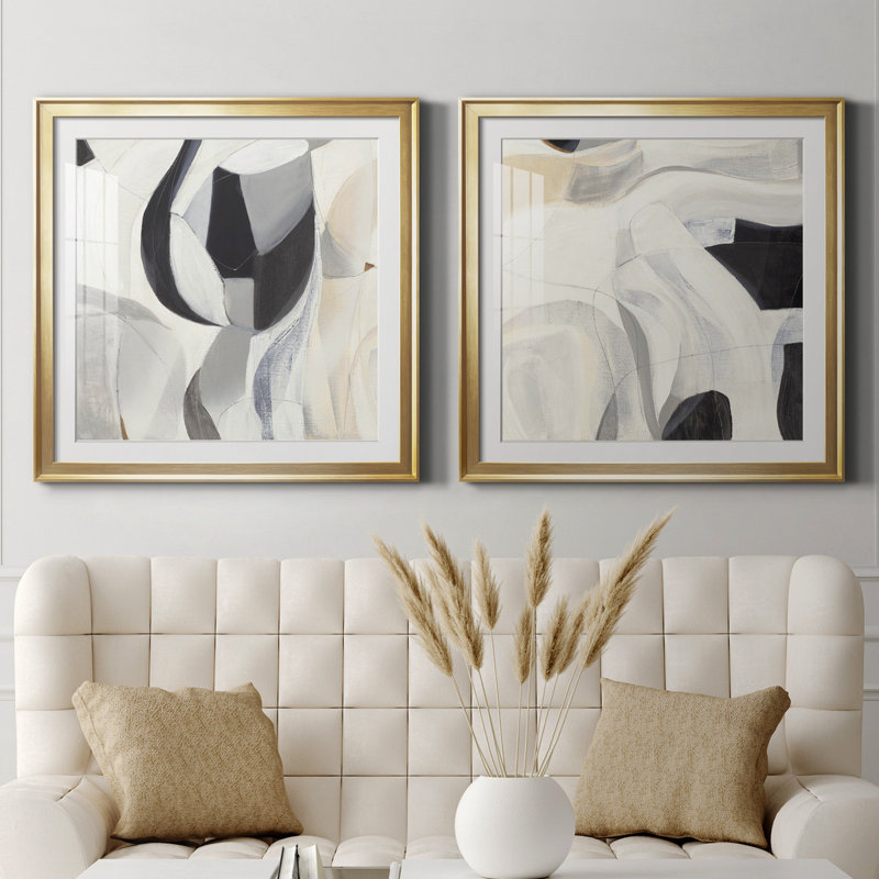 La recherche - ensemble de 2 reproductions d'art sur toile, Encadrement doré, Blanc, H 30,5 po x l 61 po x P 1,5 po
