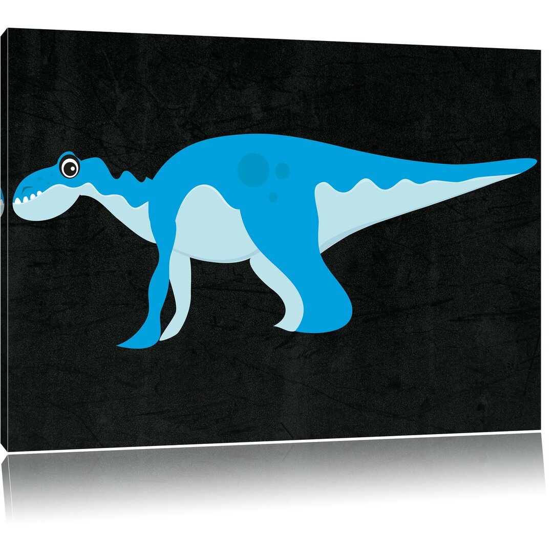 Leinwandbild Niedlicher Dinosaurier in Schwarz/Blau