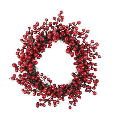 Crimson and Merlot Red Berries Artificial Winter Christmas Wreath - 16-Inch Unlit