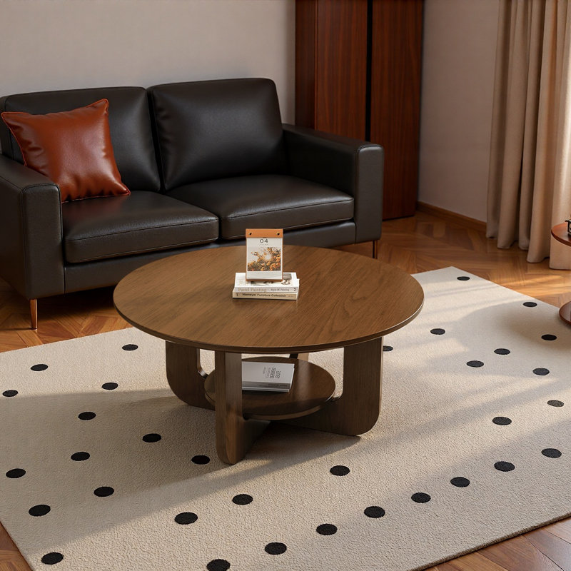 Table basse à deux niveaux French Retro, H 16,5 po x L 35,4 po x l 35,4 po, Bois brun