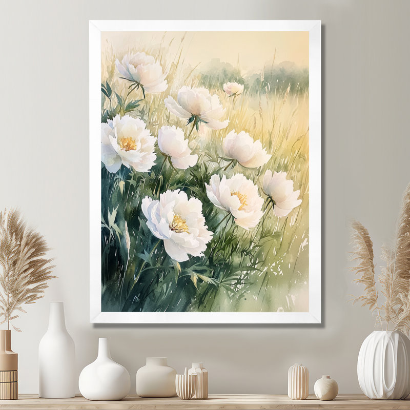 Hargrove - Floral Wall Art, H 20 po x l 12 po, Picture Framed, Blanc