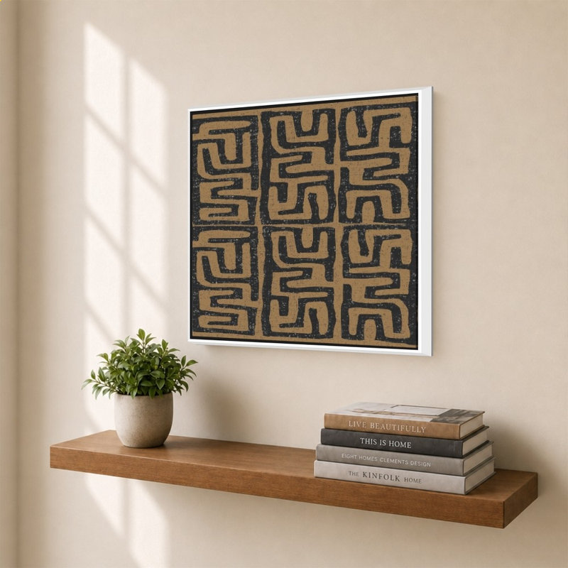 «Kuba Play III Brown» par Cheryl Warrick - impression sur toile, H 34 po x l 34 po, Blanc