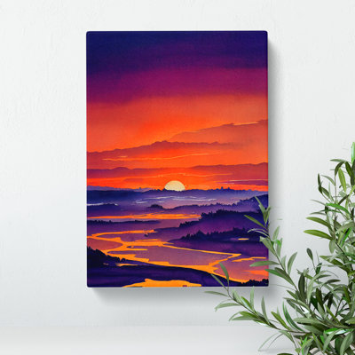 Sunset Lake Watercolour No.6 - Wrapped Canvas