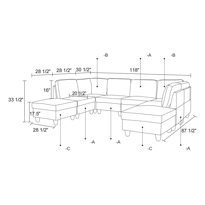 Gigel 8pc Modular Sectional, Brown Microfiber