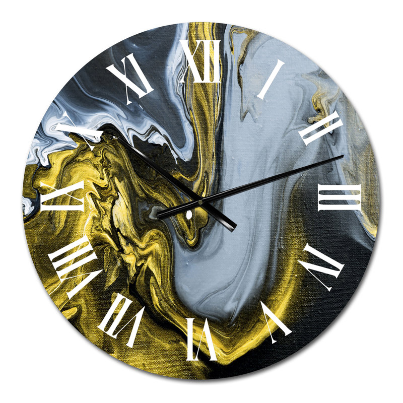 Horloge murale moderne dorée, blanche et jaune, nuages II, Petit