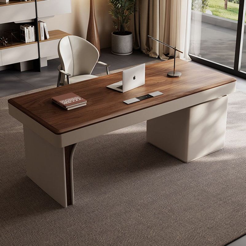 Bureau rectangulaire en bois massif brun noisette, Retour à gauche, 29.53" H x 62.99" W x 27.56" D