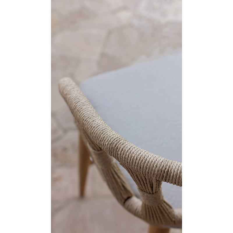 Krabi Outdoor Teak Bar Stool, Canvas Natural Sunbrella® Canvas