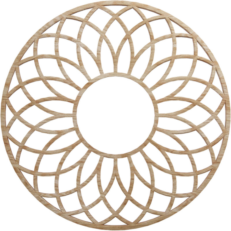 Médaillon de plafond en bois d'aulne 22 pi x P 7 po x P 7 po x P 1/4 po, Chêne rouge, H 20 po x l 20 po x P 0,25 po