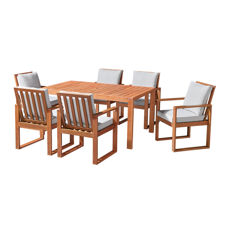 Weston Eucalyptus Wood Outdoor Dining Table with 6 Dining Chairs, Set of 7, 6