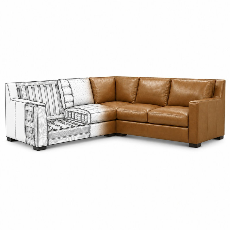 Cabo Heirloom Quality RAF Sofa in Buttery Soft 100% Top Grain Leather, Made to Order, Mars Tan