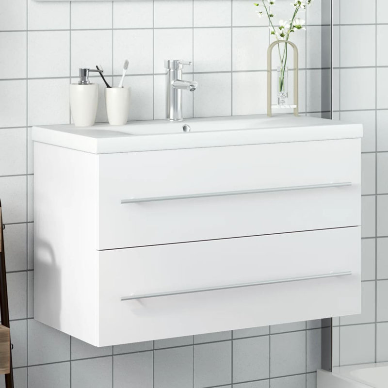 Anuksha 80mm Single Bathroom Vanity with Drop In Ceramic Basin, White