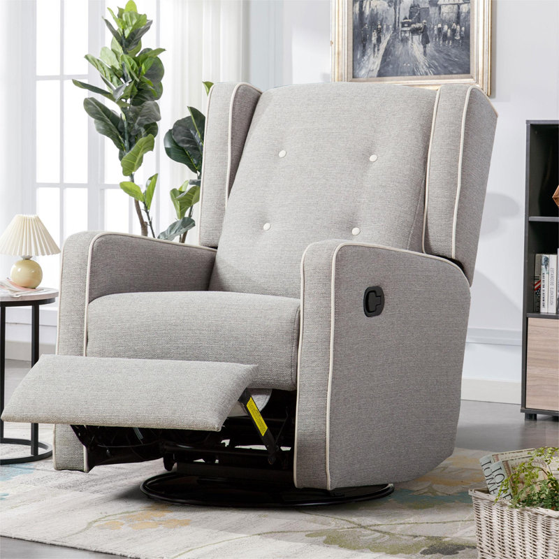 Wykoff 29.1'' Wide Modern Upholstered Manual Swivel and Rocker Standard Recliner with Wing Back, Grey