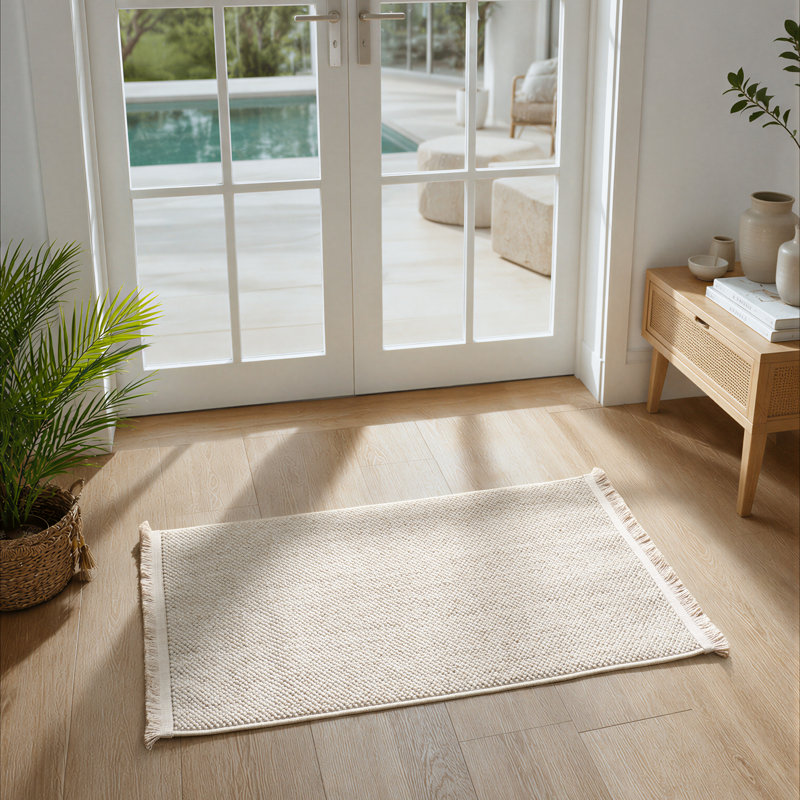 Tapis texturé à franges, Beige, Rectangulaire 2 pi x 3 pi