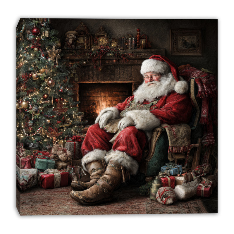 «Santa Resting» par Fireplace, art mural sur toile tendue, H 40 po x l 40 po