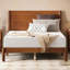 Structure de lit double en bois massif Mid Mid Century avec support en lattes de bois brun-1904663223-1904663216