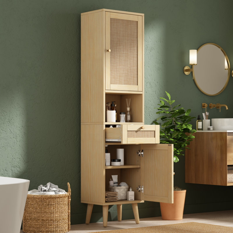 Freestanding Bathroom Cabinet, Natural Wood