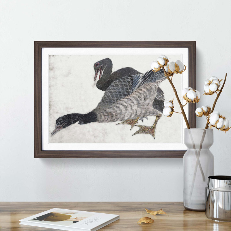Two Ducks by Katsushika Hokusai - Picture Frame Painting Print, 36cm H x 48cm W x 2cm D, Walnut Framed