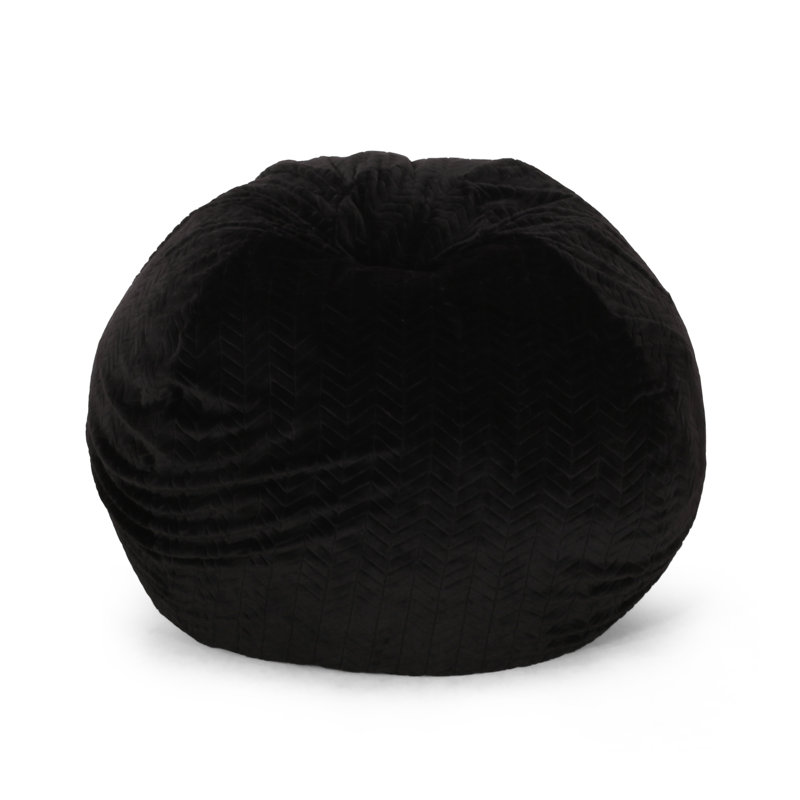 Negar 5 Foot Rounded Short Faux Fur Bean Bag, Black Faux Fur