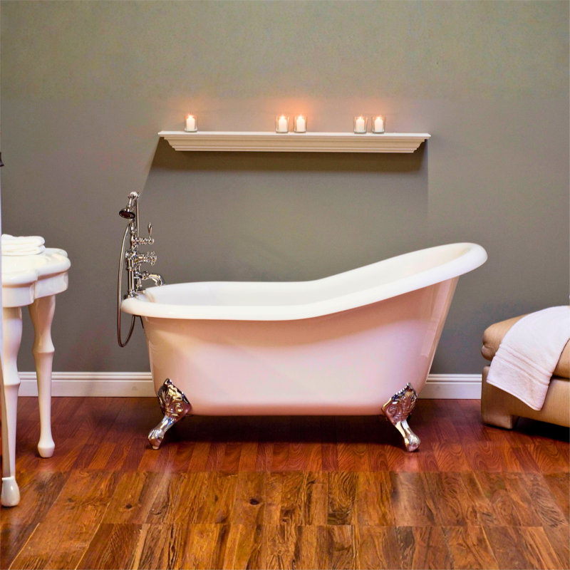 The Huron 5 ft. Single Slipper Clawfoot Acrylic Tub with 7 in. Deck Mount Faucet Holes, Matte Nickel